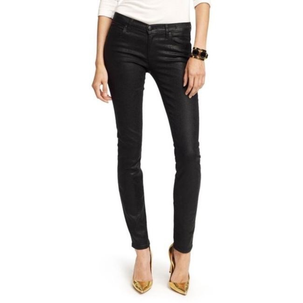 Juicy Couture Black Coated Crackle Foil Straight Leg Stretch Skinny Jeans SZ 25